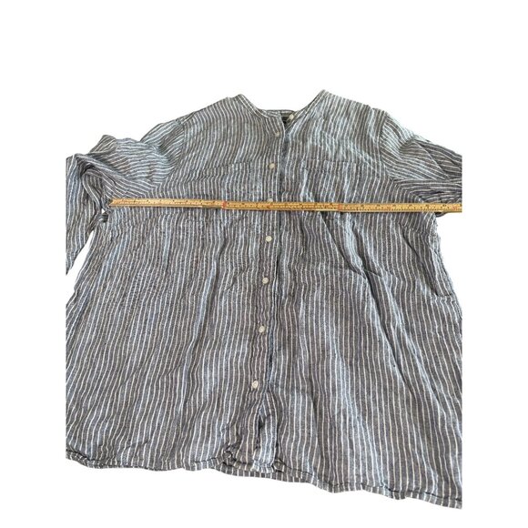 Lands End Womens 1X Blue & White Striped Button-Down Long Sleeve Shirt Top - Picture 6 of 8